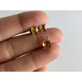 10K YELLOW GOLD HELIODOR EARRINGS & PENDANT