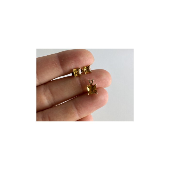 10K YELLOW GOLD HELIODOR EARRINGS & PENDANT