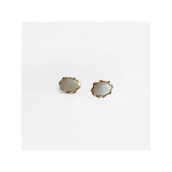 14K YELLOW GOLD WHITE OPAL EARRINGS