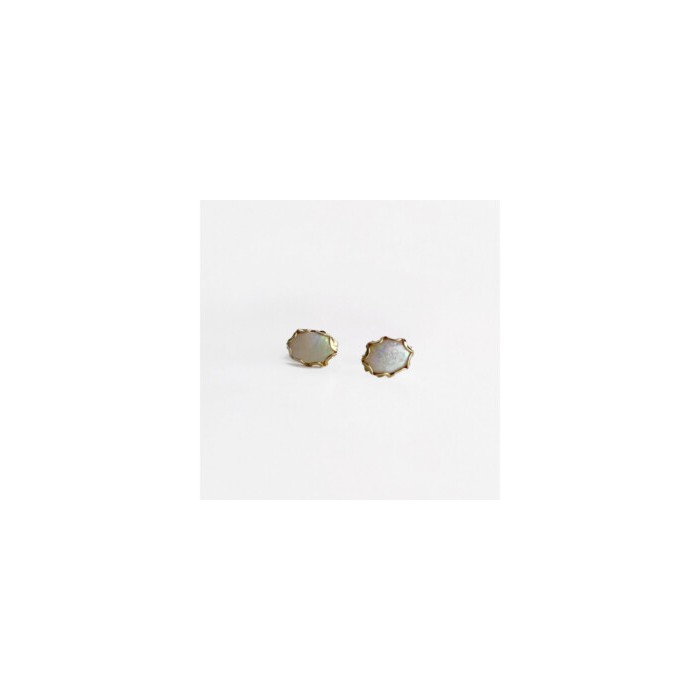 14K YELLOW GOLD WHITE OPAL EARRINGS