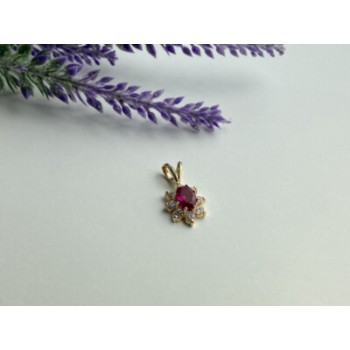 14K YELLOW GOLD RUBY & WHITE TOPAZ PENDANT