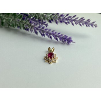 14K YELLOW GOLD RUBY & WHITE TOPAZ PENDANT