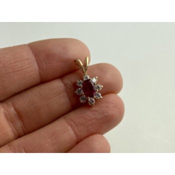 14K YELLOW GOLD RUBY & WHITE TOPAZ PENDANT