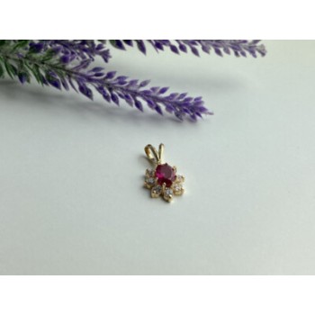 14K YELLOW GOLD RUBY & WHITE TOPAZ PENDANT