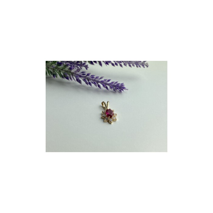 14K YELLOW GOLD RUBY & WHITE TOPAZ PENDANT