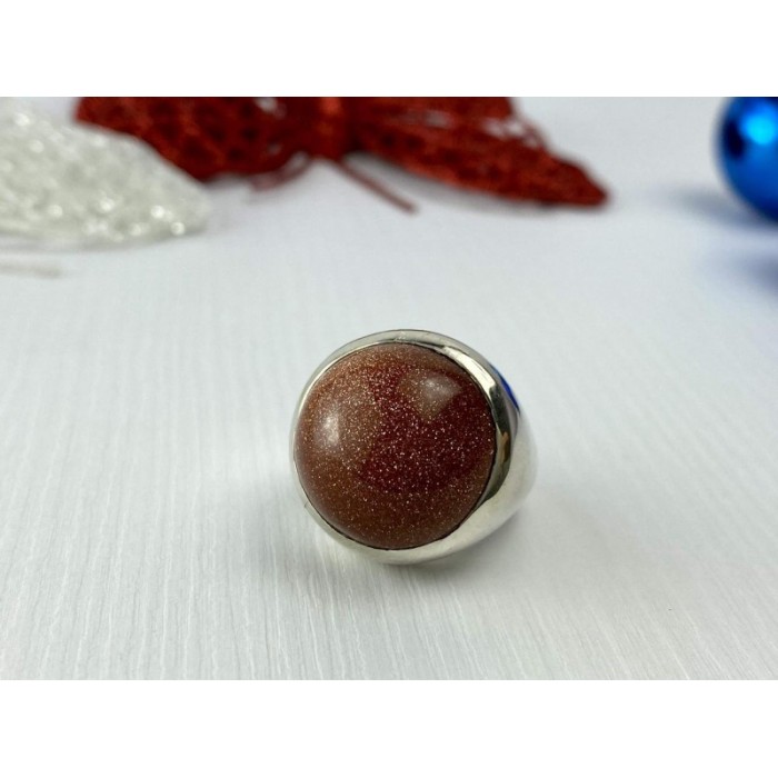 925 Sterling Silver Aventurine Ring Size 6.5