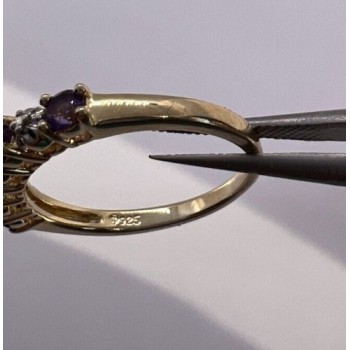 925 Sterling Silver & Tourmaline Gold Plated Ring Size 7.5