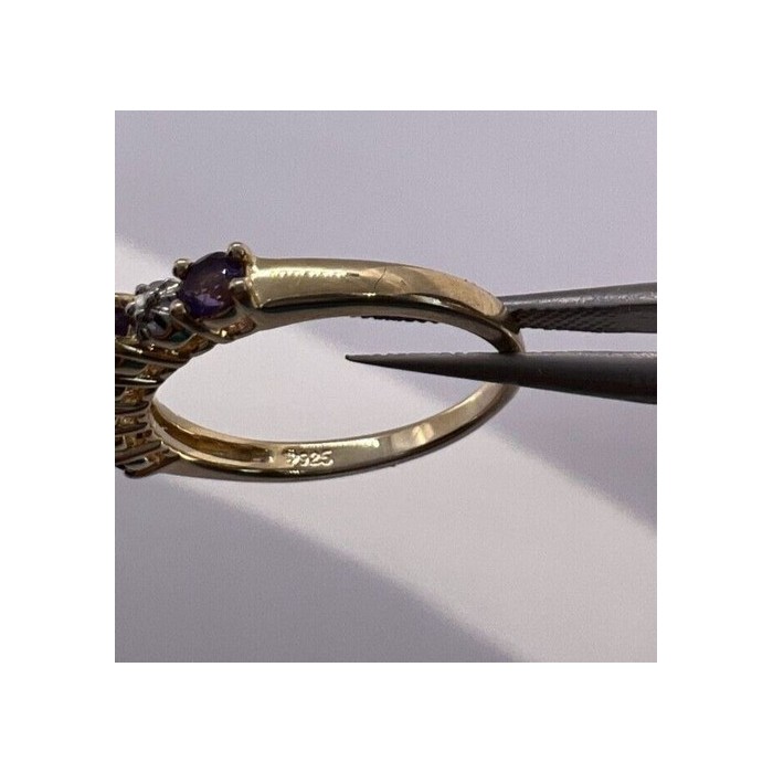 925 Sterling Silver & Tourmaline Gold Plated Ring Size 7.5