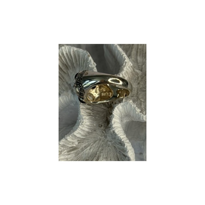 925 Sterling Silver Onyx Abalone & Marcasite Ring Size 10