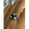 925 Sterling Silver Onyx Abalone & Marcasite Ring Size 10