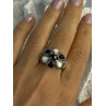 925 Sterling Silver Onyx Abalone & Marcasite Ring Size 10