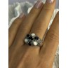 925 Sterling Silver Onyx Abalone & Marcasite Ring Size 10