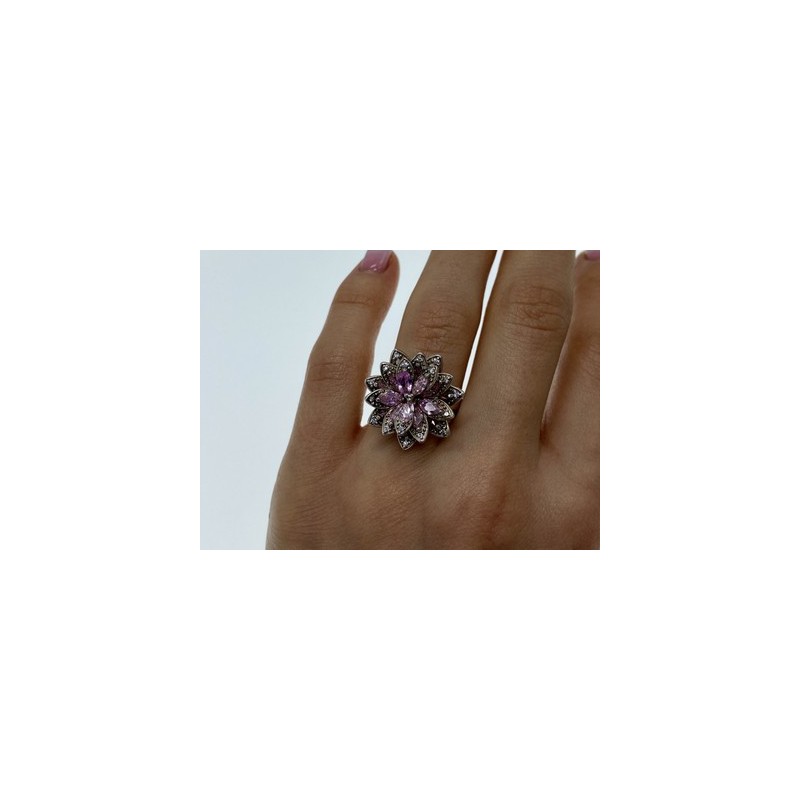 925 Sterling Silver Pink & White CZ 