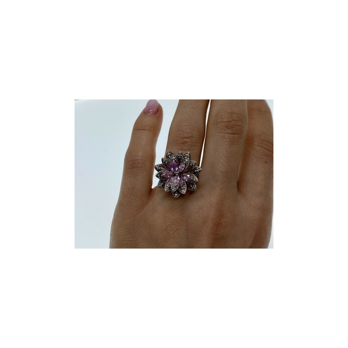 925 Sterling Silver Pink & White CZ 