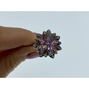 925 Sterling Silver Pink & White CZ 