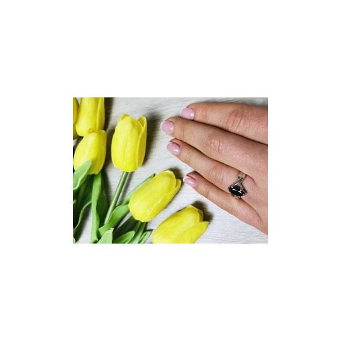 925 Sterling Silver Black Nephrite ( Jade ) Ring Size 4.5