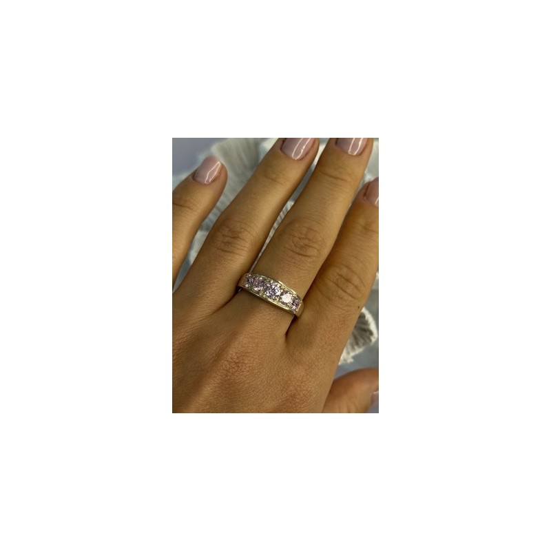 925 Sterling Silver Pink CZ Ring Size 9