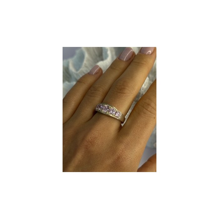 925 Sterling Silver Pink CZ Ring Size 9