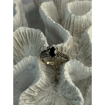 925 Sterling Silver Black Sapphire & Marcasites Ring Size 6