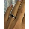 925 Sterling Silver Black Sapphire & Marcasites Ring Size 6