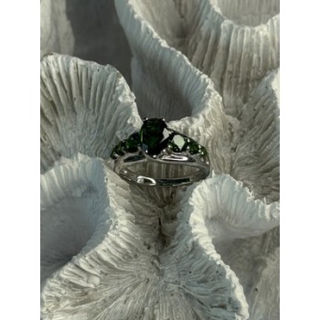 Classy 925 Sterling Silver Emerald Ring Size 7