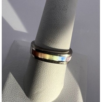 925 Sterling Silver Inlaid Rainbow Gemstone Ring Size 8