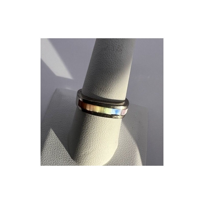 925 Sterling Silver Inlaid Rainbow Gemstone Ring Size 8