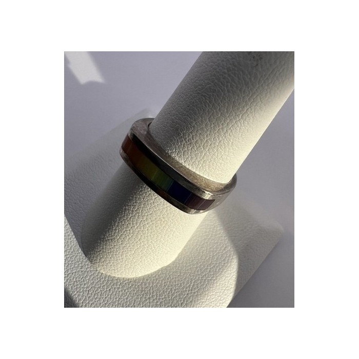 925 Sterling Silver Inlaid Rainbow Gemstone Ring Size 8