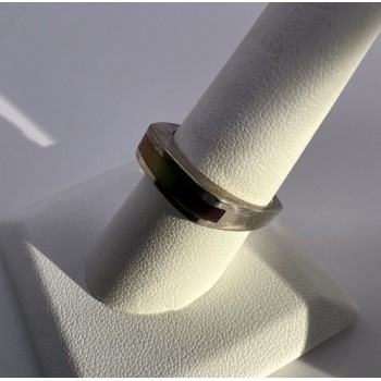 925 Sterling Silver Inlaid Rainbow Gemstone Ring Size 8