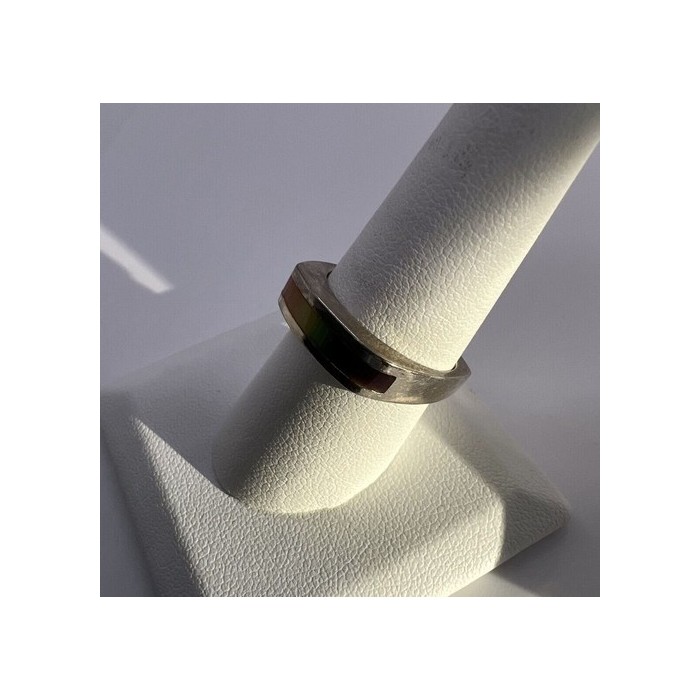 925 Sterling Silver Inlaid Rainbow Gemstone Ring Size 8