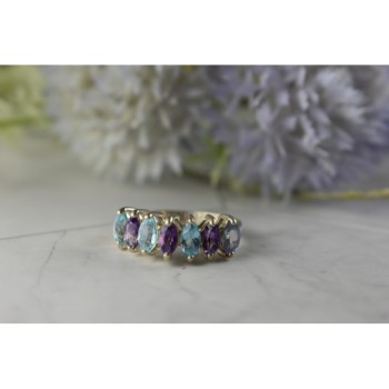925 Sterling Silver Purple Tourmaline, Topaz & Tanzanite Ring Size 8