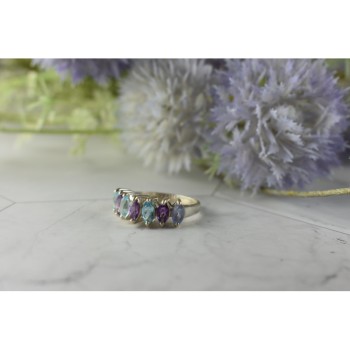 925 Sterling Silver Purple Tourmaline, Topaz & Tanzanite Ring Size 8
