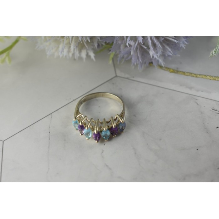 925 Sterling Silver Purple Tourmaline, Topaz & Tanzanite Ring Size 8