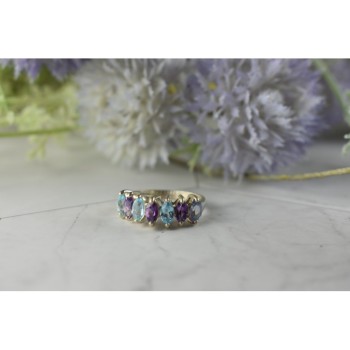 925 Sterling Silver Purple Tourmaline, Topaz & Tanzanite Ring Size 8
