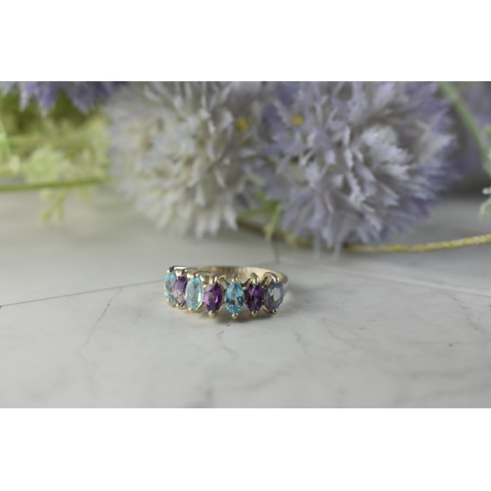 925 Sterling Silver Purple Tourmaline, Topaz & Tanzanite Ring Size 8