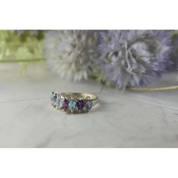 925 Sterling Silver Purple Tourmaline, Topaz & Tanzanite Ring Size 8