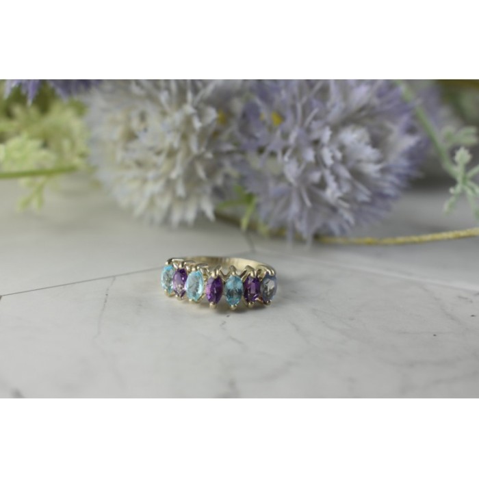 925 Sterling Silver Purple Tourmaline, Topaz & Tanzanite Ring Size 8