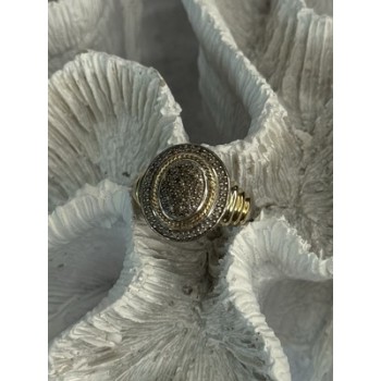 925 Sterling Silver Gold Plated Part Diamond Ring Size 6