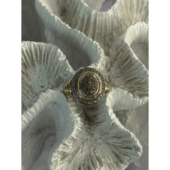 925 Sterling Silver Gold Plated Part Diamond Ring Size 6