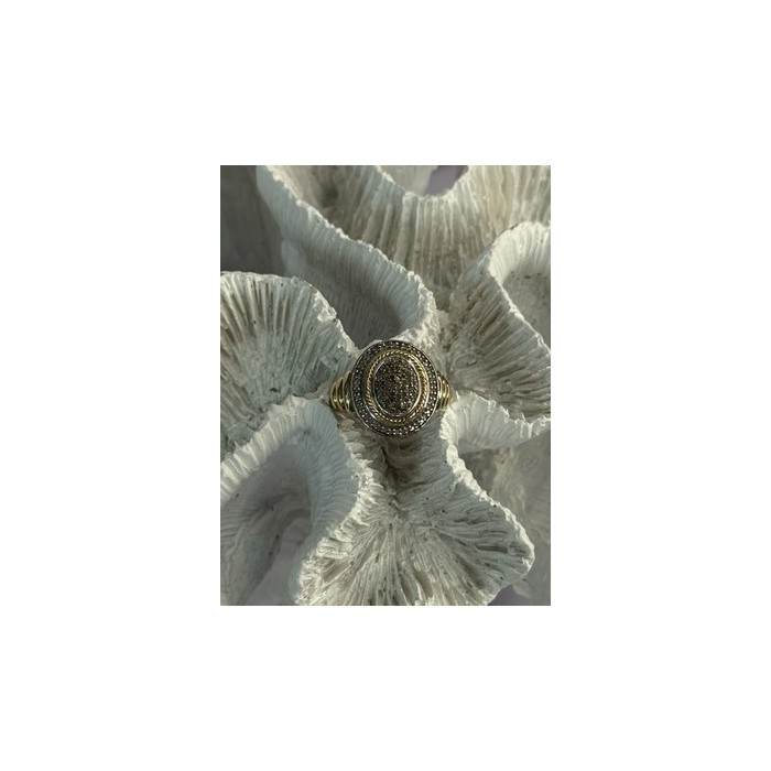 925 Sterling Silver Gold Plated Part Diamond Ring Size 6