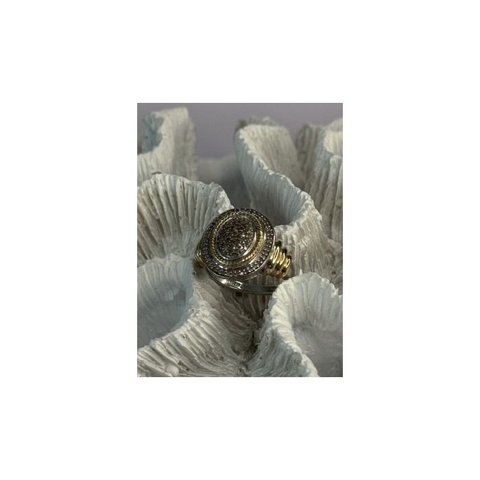 925 Sterling Silver Gold Plated Part Diamond Ring Size 6