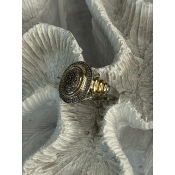 925 Sterling Silver Gold Plated Part Diamond Ring Size 6