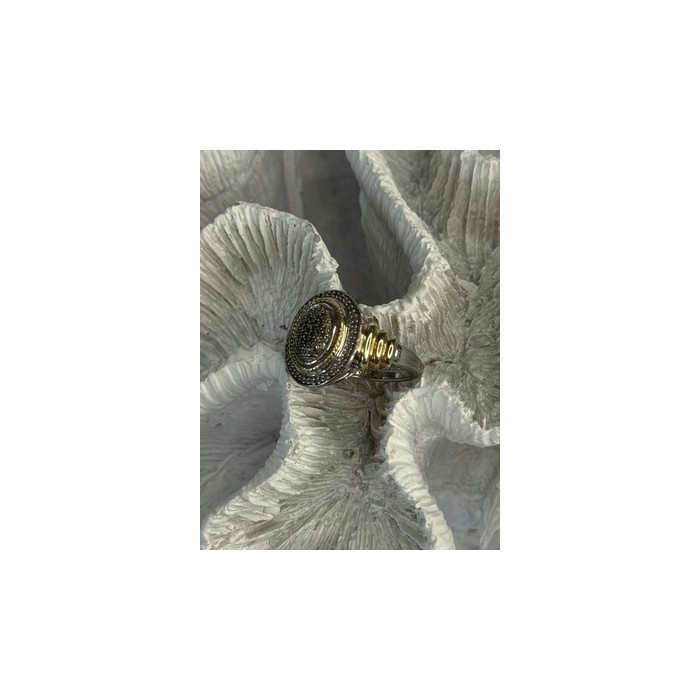 925 Sterling Silver Gold Plated Part Diamond Ring Size 6