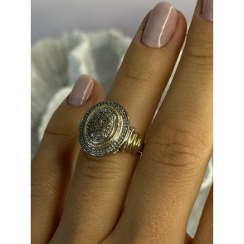 925 Sterling Silver Gold Plated Part Diamond Ring Size 6