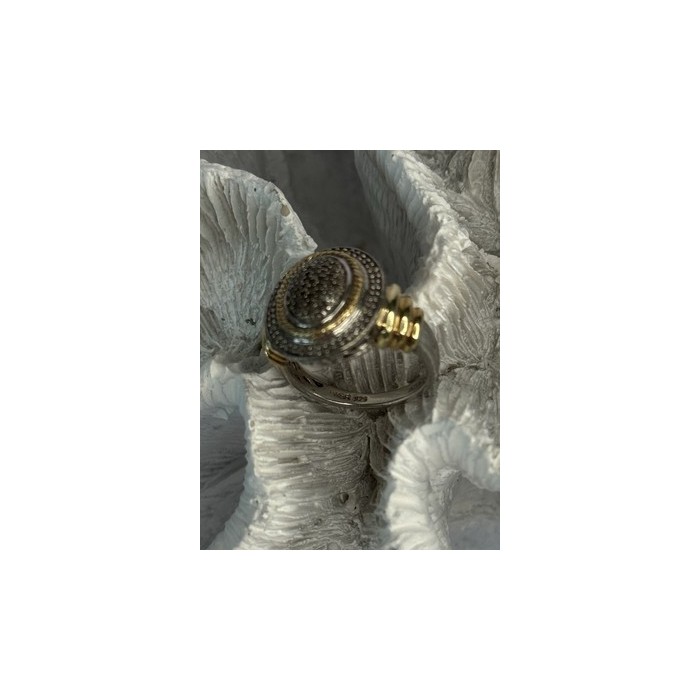 925 Sterling Silver Gold Plated Part Diamond Ring Size 6