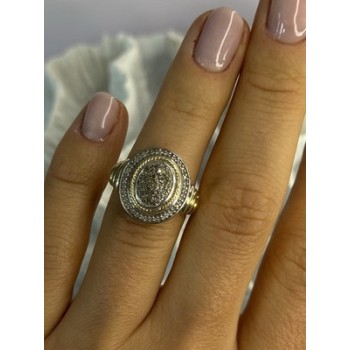 925 Sterling Silver Gold Plated Part Diamond Ring Size 6