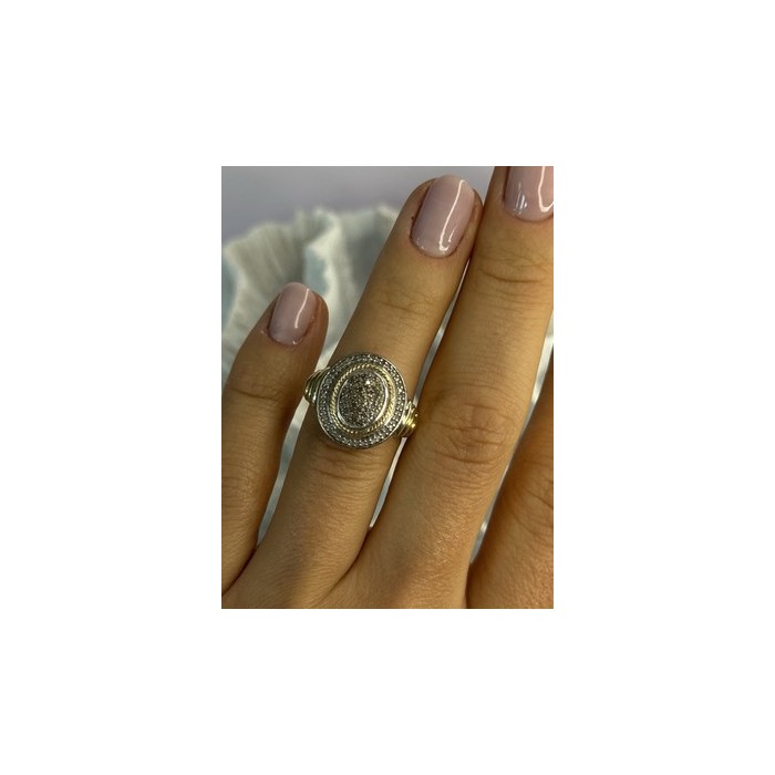 925 Sterling Silver Gold Plated Part Diamond Ring Size 6