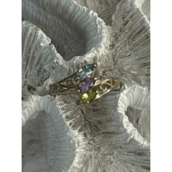 925 Sterling Silver Peridot, Amethyst & Topaz Ring Size 8