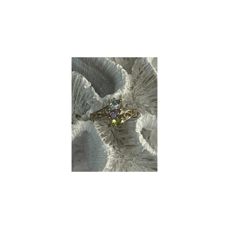 925 Sterling Silver Peridot, Amethyst & Topaz Ring Size 8