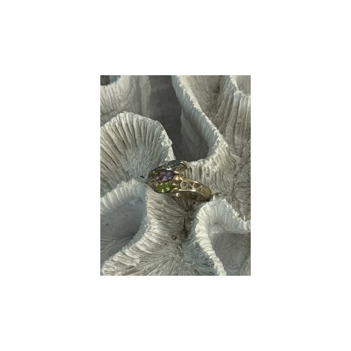 925 Sterling Silver Peridot, Amethyst & Topaz Ring Size 8